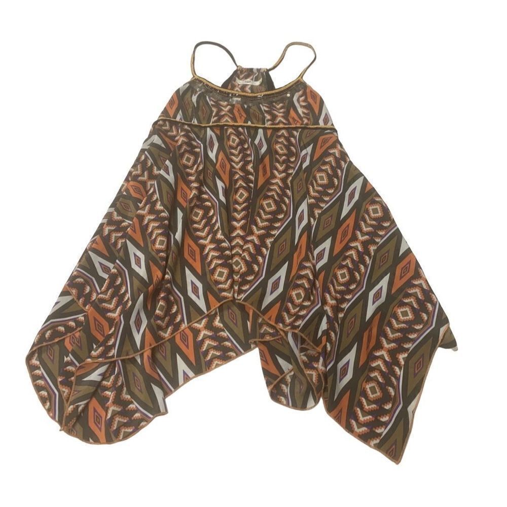 Beaded Patterned asymmetrical tunic tank